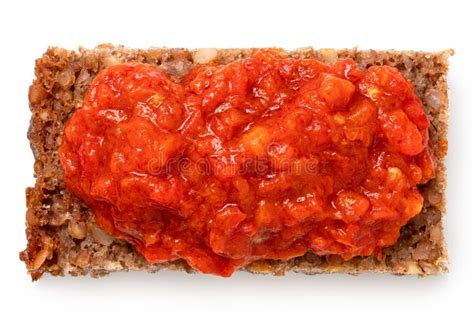 Ajvar on a Slice of Health Bread from Above Stock Photo - Image of ...