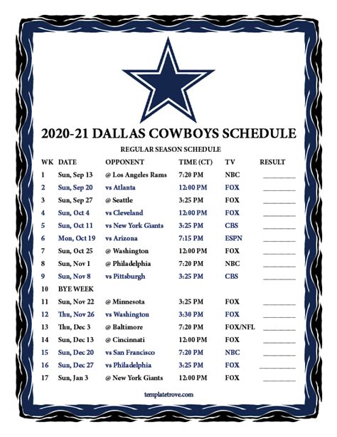 Cowboys S Schedule