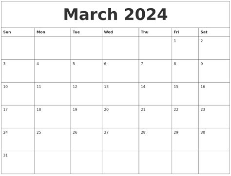 March 2024 Printable Calendar Pdf