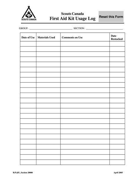 Printable First Aid Kit Log Sheet Template - Printable Word Searches