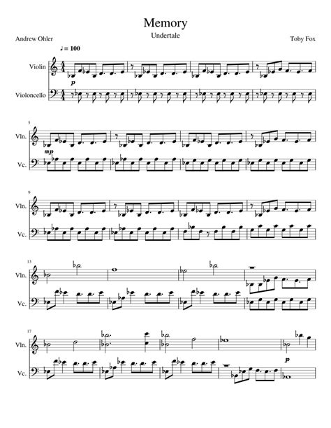 Memory Undertale sheet music for Violin, Cello download free in PDF or MIDI