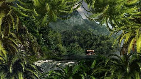 Hause in jungle, jungle, waterfall, house, wild, HD wallpaper | Peakpx