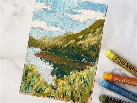 Oil Pastels Drawing For Beginners - Beautiful Mountain Landscape