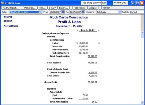 Quickbooks Profit And Loss Statement Template