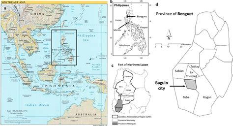 Location of Baguio city. (a) Map of South-East Asia ( source ...