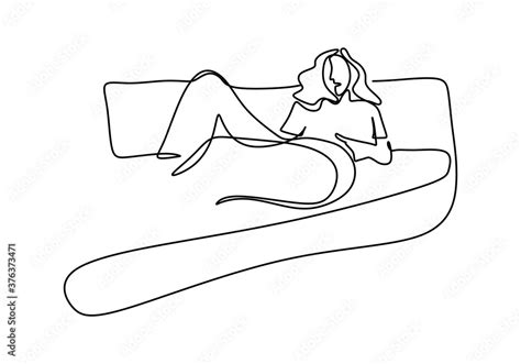 Continuous one art line drawing sketch of sleeping woman. Hand drawn ...