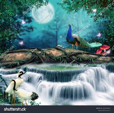 3d Nature Waterfall Wallpaper Walls Stock Illustration 2226146565 ...