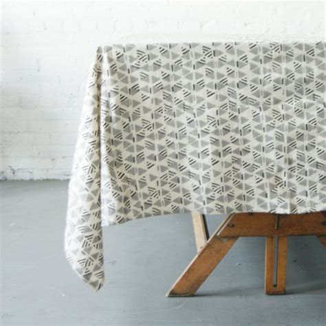 Cotton Block Print Tablecloth Grey Triangle Geometric | Table cloth ...