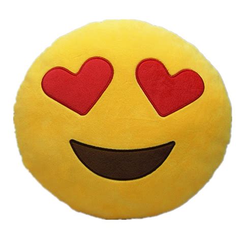 32cm Heart Eyes Emoji Yellow Round Cushion Smiley Emoticon Stuffed ...