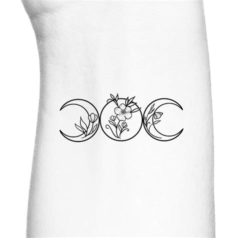 Wildflower Triple Moon Goddess Outline Temporary Tattoo / - Etsy