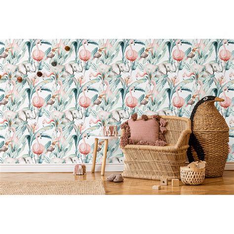 Tropicana Zoo – Bright – Wallpaper - Mint Art Co