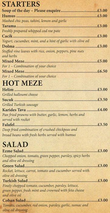 Menu at Köz Restaurant, London, 602 Lea Bridge Rd