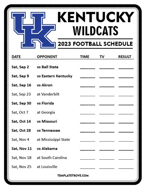 Printable 2023 Kentucky Wildcats Football Schedule