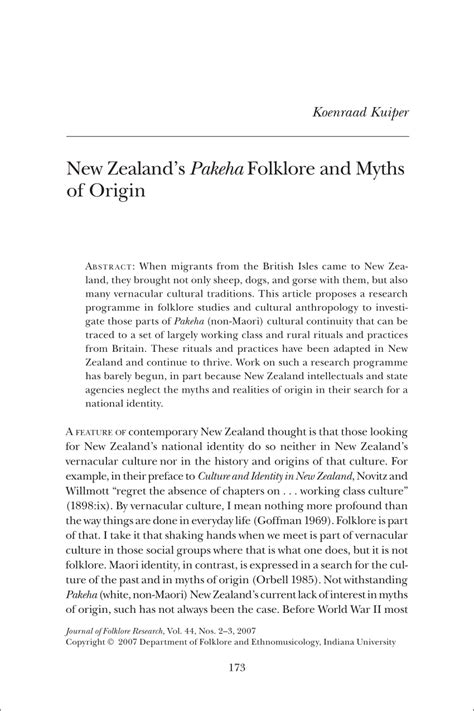 (PDF) New Zealand's Pakeha Folklore and Myths of Origin