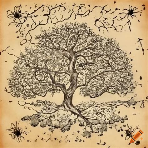 Ink drawing of a tree with granular texture on Craiyon