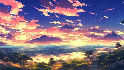 an anime landscape!! view of japan in the sunset by | Stable Diffusion