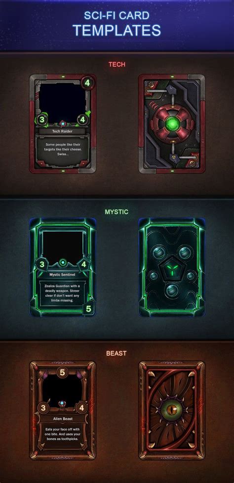 Sci-Fi Card Templates 2.0 | Trading card template, Game design, Card games