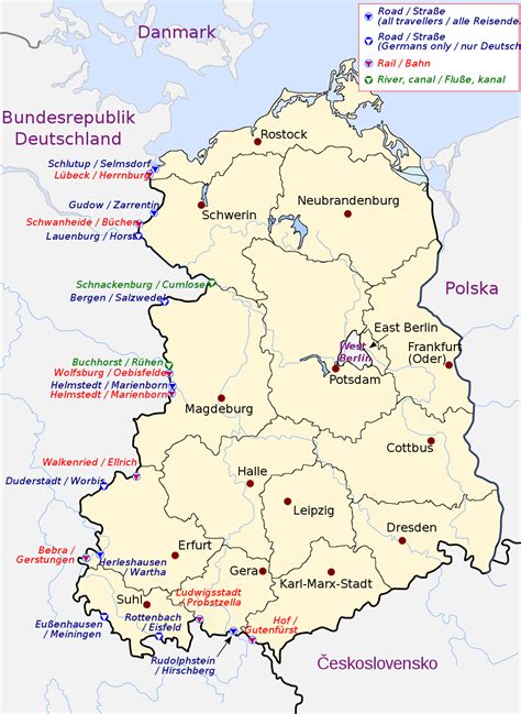 East German border crossing points as of 1982, from Wikipedia #map # ...