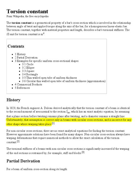 Torsion Constant - Wikipedia, The Free Encyclopedia | Beam (Structure ...