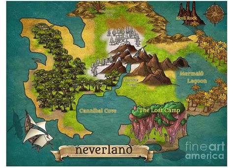 Neverland Map Horizontal Painting by Davis Eleanor - Pixels