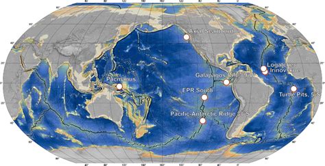 Map showing the sites of global mid-ocean ridge systems and submarine ...