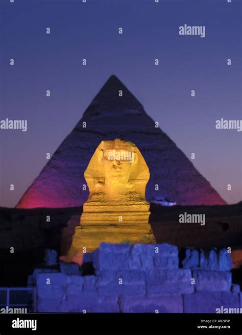 Sphinx at night light show Egypt Stock Photo - Alamy