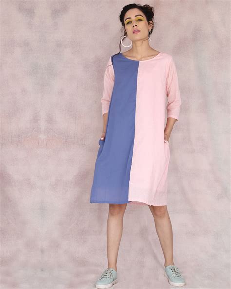 Pink and blue paneled dress by Red Cherry | The Secret Label