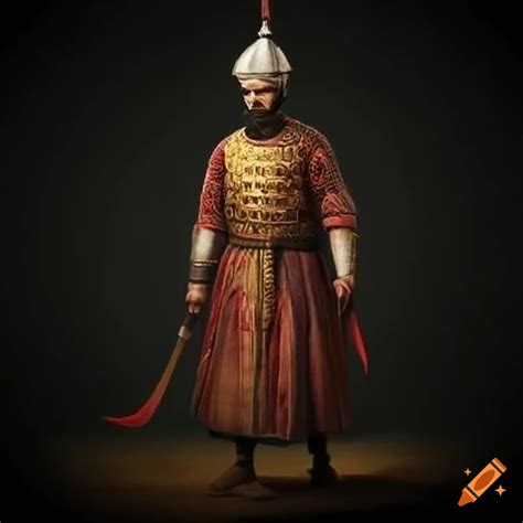 Baibars, a mamluk sultan in warrior attire with a scimitar on a ...