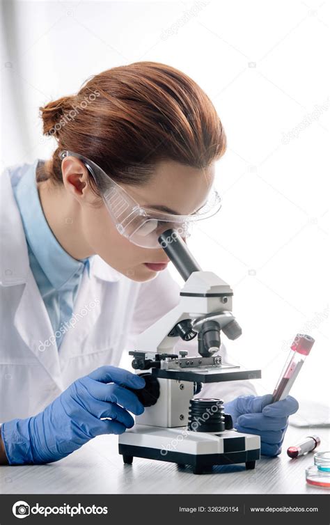 Genetic Consultant White Coat Using Microscope Lab Stock Photo by ...