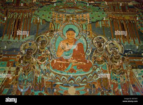 Buddhist Cave Paintings at the Mogao Caves in Dunhuang China Stock ...