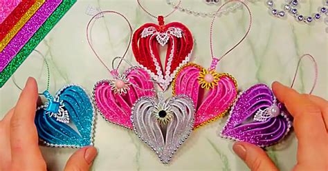 DIY Heart Shaped Glitter Foam Ornaments