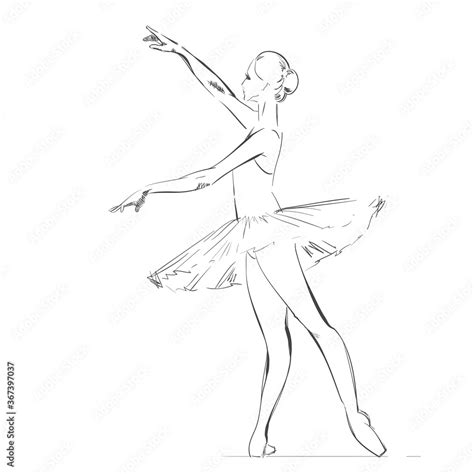 A Young Ballerina. Freehand Drawing of a Ballet Dancer Girl. Vector ...