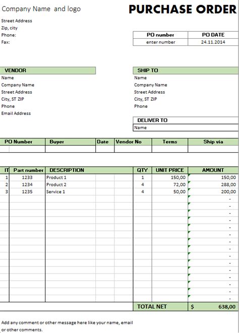 Excel Template - Free Purchase Order Template for Microsoft Excel by ...