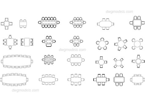 Dining tables 2 DWG, free CAD Blocks download