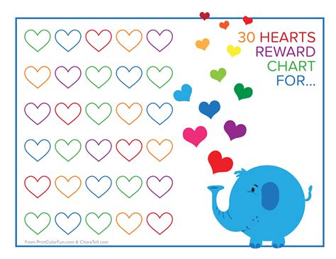 Elephant and Rainbow Hearts Reward Chart | Free Printable Downloads