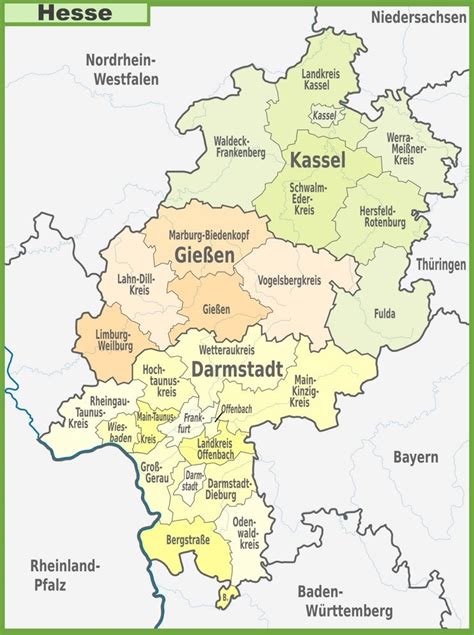 Administrative divisions map of Hesse | Genealogy map, Map, Family tree ...