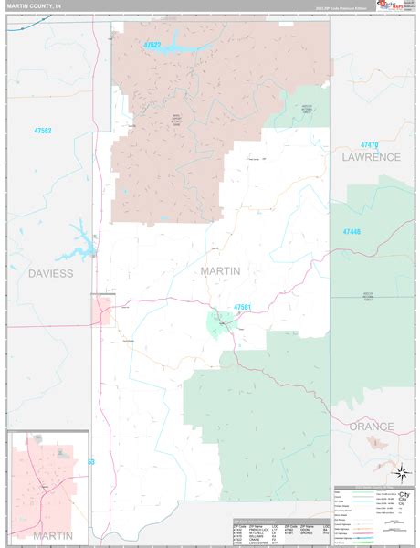 Martin County, IN Wall Map Premium Style by MarketMAPS - MapSales