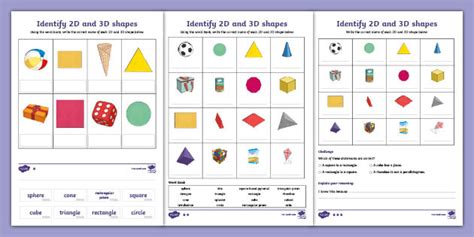 3D and 2D Shapes Identification Worksheets - Maths - KS2