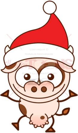 Christmas cow wearing Santa hat and greeting - illustratoons