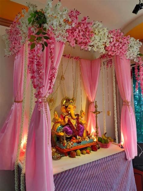 Ganpati Decoration With Artificial Flowers