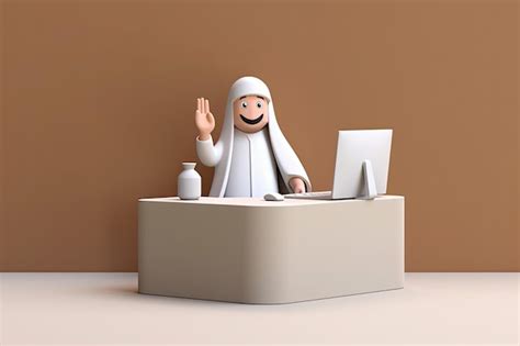 Premium AI Image | 3d Arabic Character Working on Business Office ...