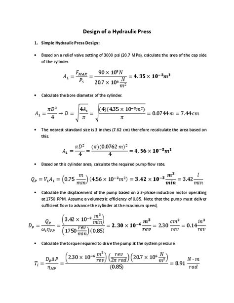 (PDF) Design of a Hydraulic Press 1. Simple Hydraulic Press Design