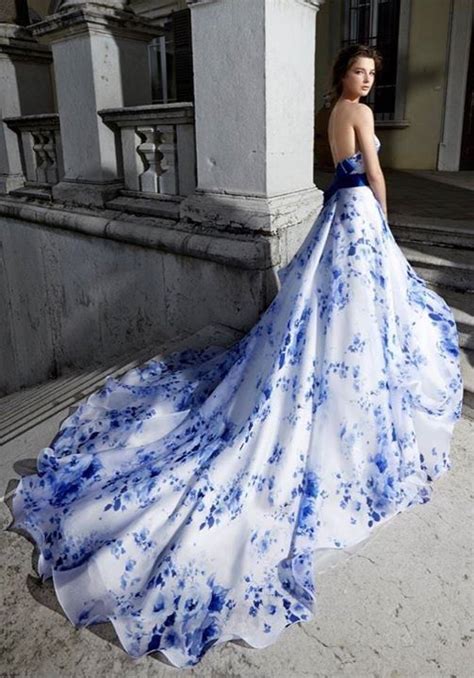 Blue and white wedding dress by Stefano Blandaleone | Blue wedding ...