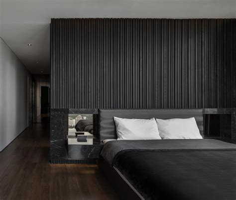 This Bedroom's Textured Accent Wall Was Made With A Variety Of Black ...