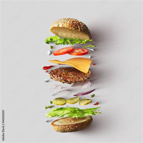 Burger ingredients against white background Stock Photo | Adobe Stock