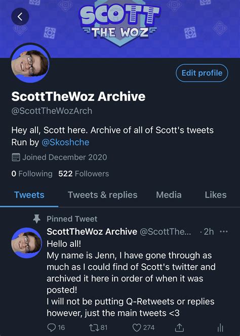 I created a Twitter Archive for all of Scott’s tweets that I could find ...