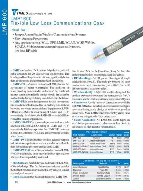 LMR - 600 Flexible Low Loss Communications Coax: Times | PDF | Coaxial ...