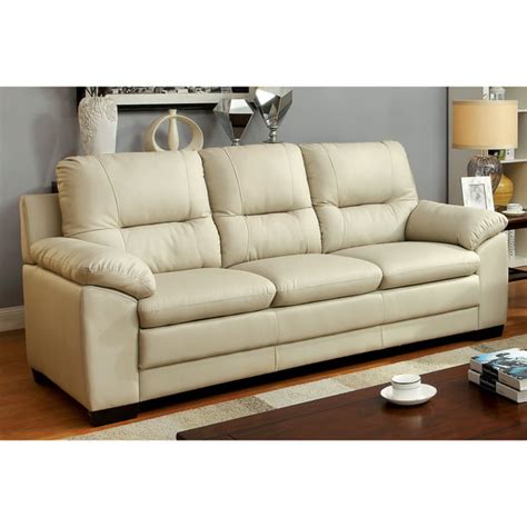 Furniture of America Contemporary Faux Leather Truman Sofa, Ivory ...