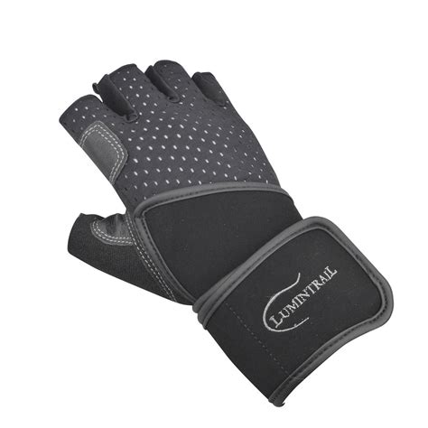 Half Finger Leather Padded Weight lifting Gloves with Wrist Wrap ...