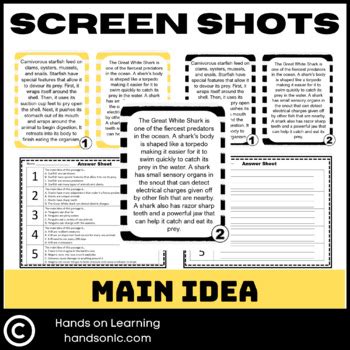 Main Idea Task Cards Printable by Hands on Learning LLC | TpT